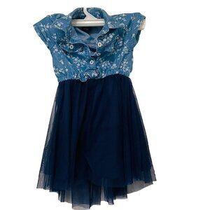 Limited Too Girls Midi Dress Blue Floral Top Navy Tulle Skirt Size 2T
